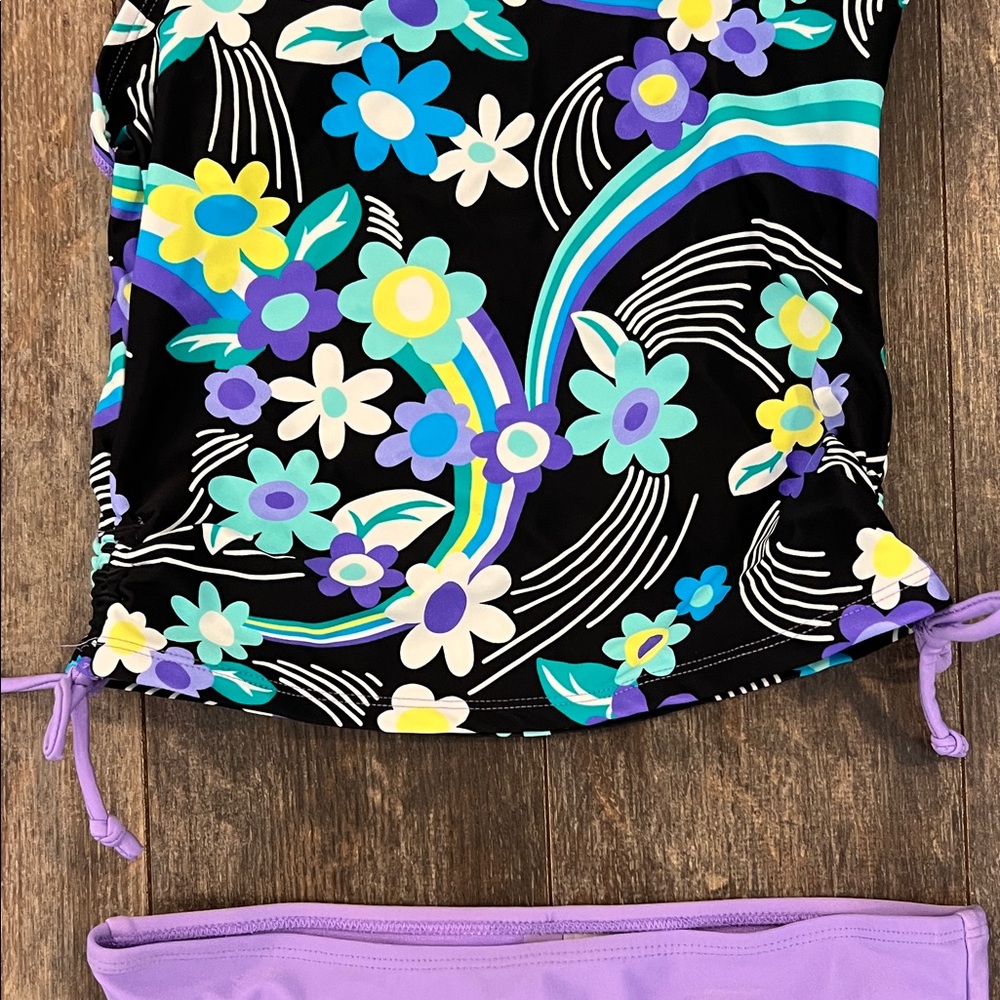 NWOT- ZeroXposur Kids Bikini - Black and Blue Floral - Picture 4 of 10